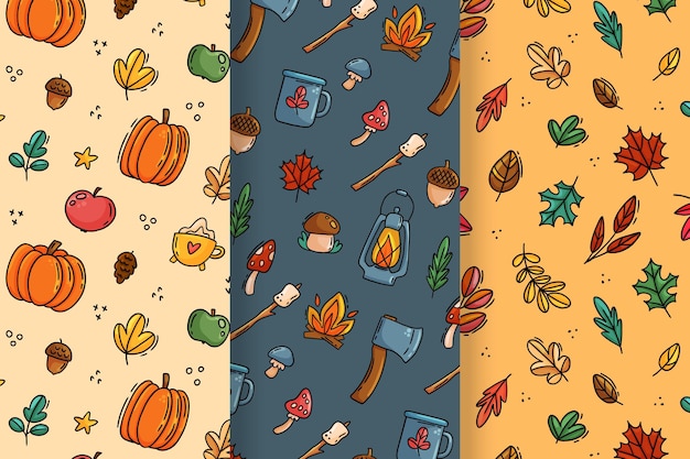 Collection De Motifs D'automne Dessinés à La Main