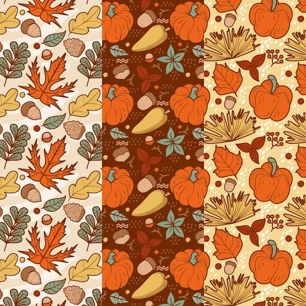 Collection De Motifs D'automne Dessinés à La Main