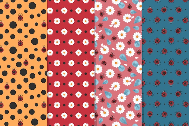 Vecteur gratuit collection de motifs de coccinelle design plat