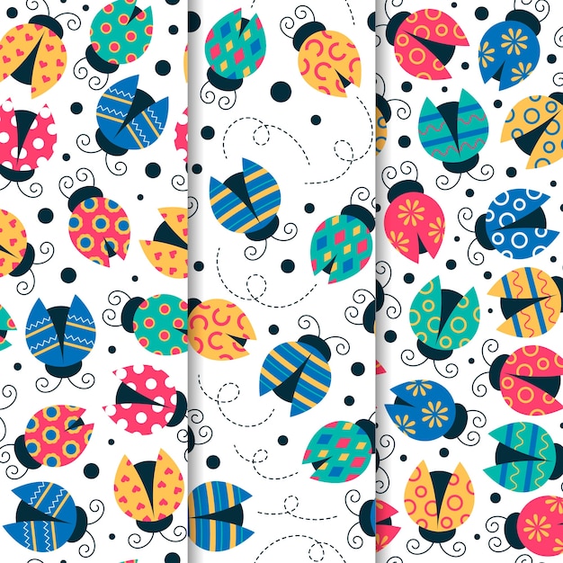 Vecteur gratuit collection de motifs de coccinelle design plat