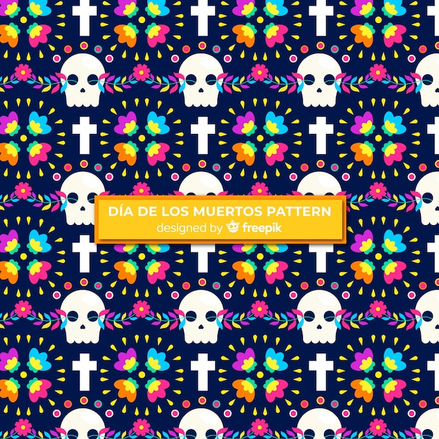 Vecteur gratuit collection de motifs colorés día de muertos avec design plat