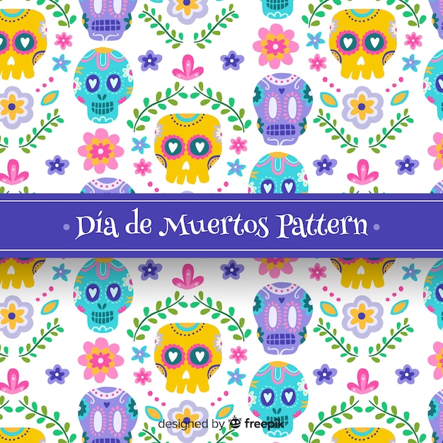 Collection De Motifs Colorés Día De Muertos Avec Design Plat