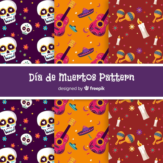 Vecteur gratuit collection de motifs colorés día de muertos avec design plat