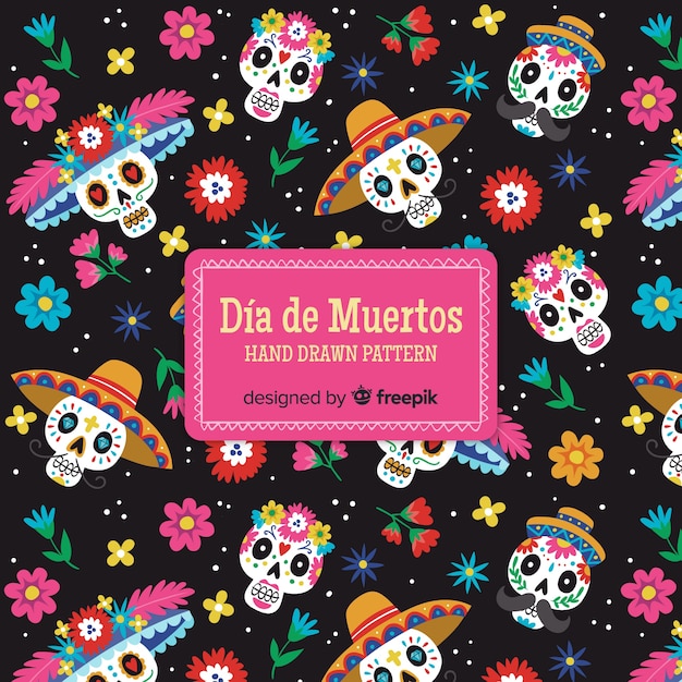 Vecteur gratuit collection de motifs colorés día de muertos avec design plat