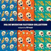 Vecteur gratuit collection de motifs colorés día de muertos avec design plat