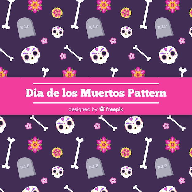 Vecteur gratuit collection de motifs colorés día de muertos avec design plat