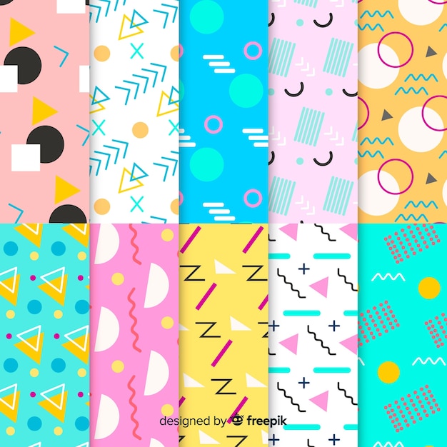 Collection de motifs colorés Memphis