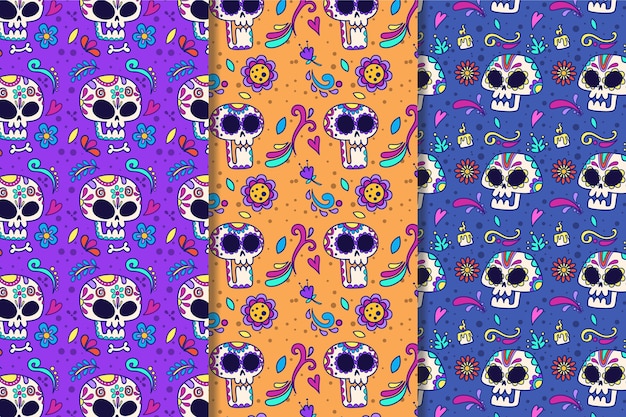 Collection De Motifs Dia De Muertos Dessinés à La Main