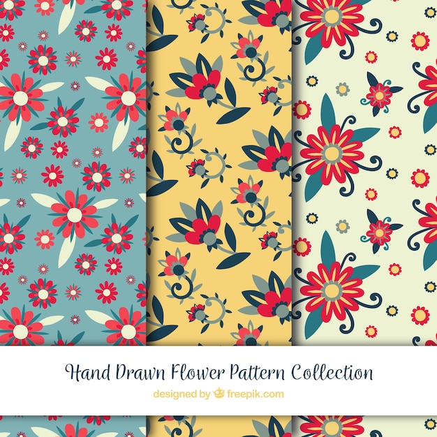 Collection De Motifs De Fleurs Dans Un Style Dessiné à La Main