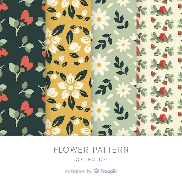 Vecteur gratuit collection de motifs de fleurs plates