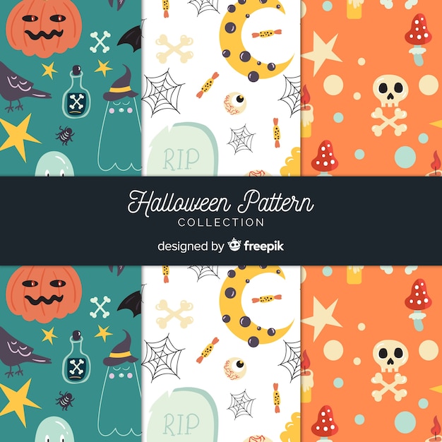 Collection De Motifs D'halloween Au Design Plat