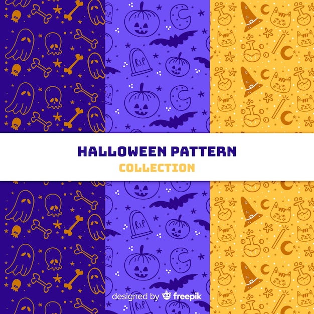 Collection De Motifs D'halloween Au Design Plat