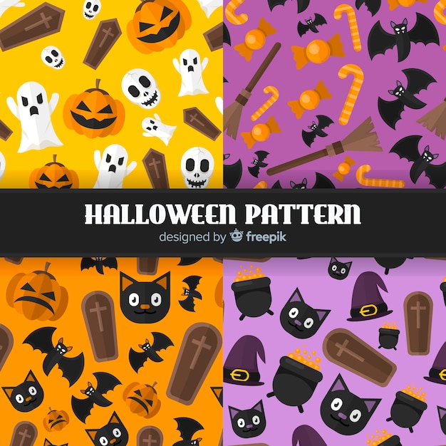 Collection de motifs d&#39;Halloween au design plat