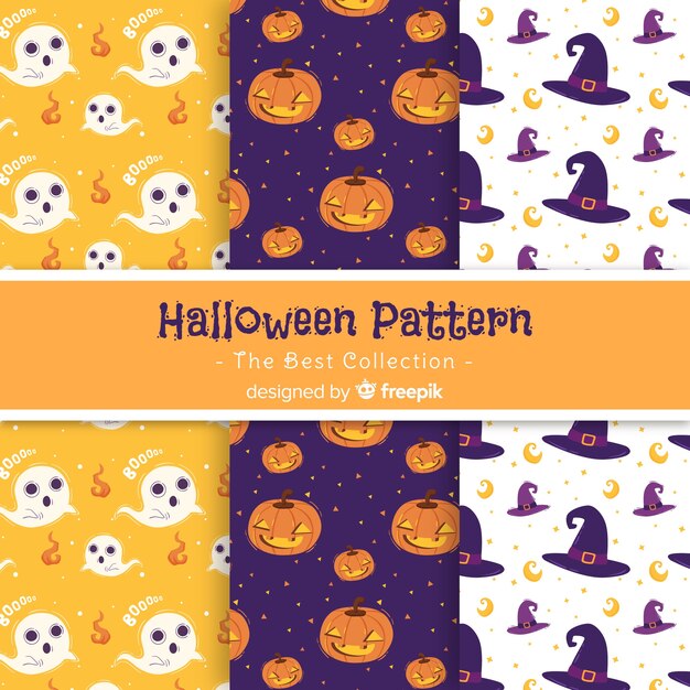 Collection de motifs d&#39;Halloween au design plat