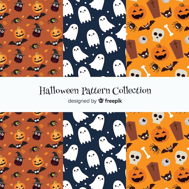 Collection De Motifs D'halloween Avec Un Design Plat