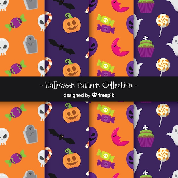 Collection De Motifs D'halloween Avec Un Design Plat