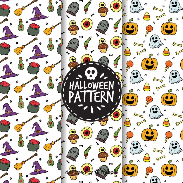 Collection de motifs d&#39;halloween dessinés à la main