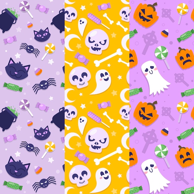 Vecteur gratuit collection de motifs d'halloween plats