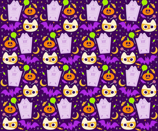 Vecteur gratuit collection de motifs d'halloween plats