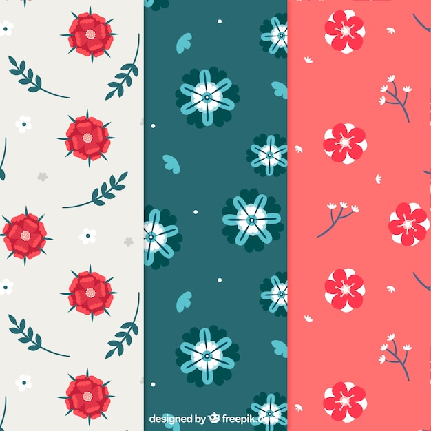 Collection De Motifs De Jolies Fleurs Dans Un Style Plat