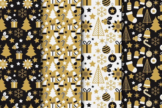 Collection de motifs de Noël noirs et dorés