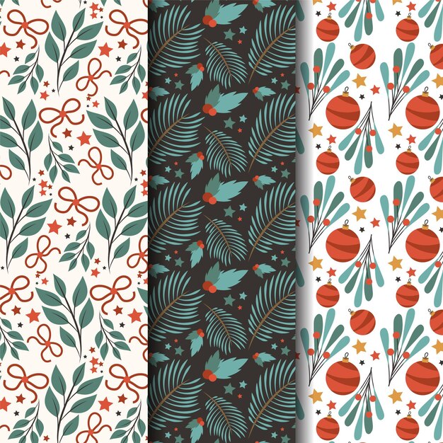 Collection de motifs de noël plats dessinés à la main
