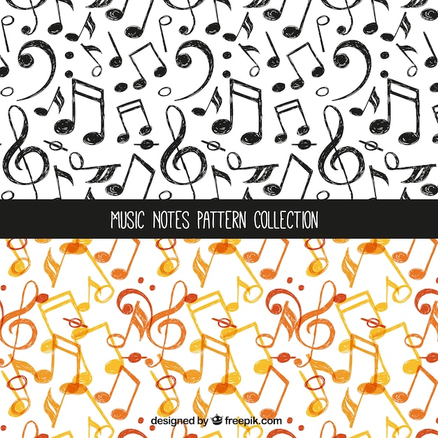 Collection De Motifs De Note De Musique Orange Et Noire