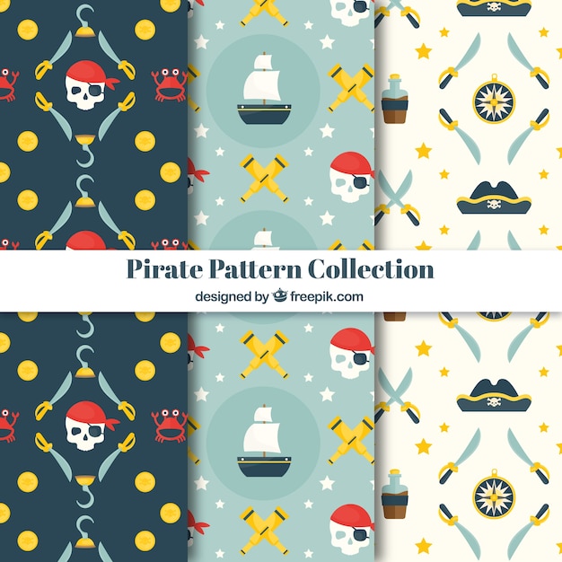 Vecteur gratuit collection de motifs de pirates décoratifs