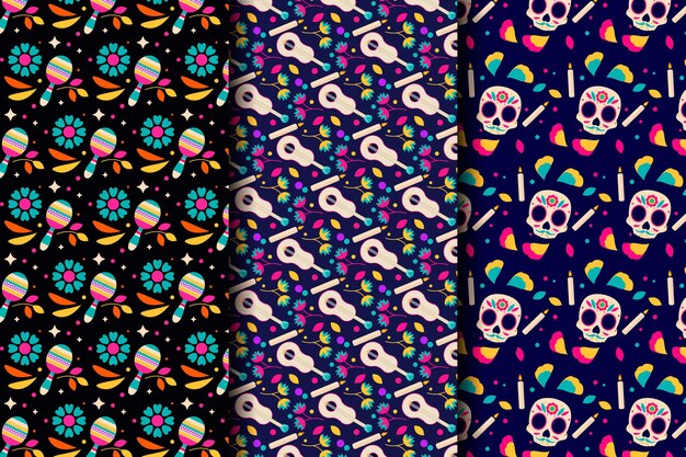 Collection de motifs plats dia de muertos