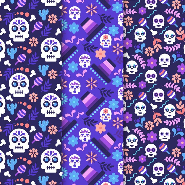 Vecteur gratuit collection de motifs plats dia de muertos