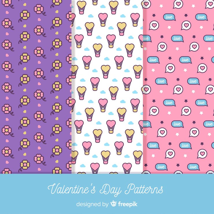 Vecteur gratuit collection de motifs plats pour la saint-valentin