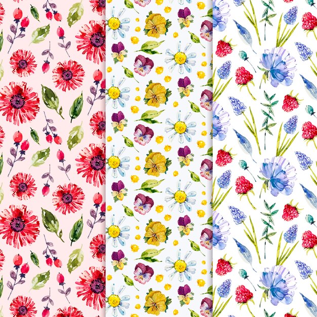 Collection de motifs de printemps aquarelle