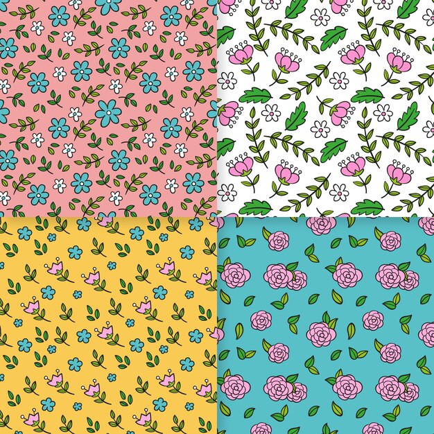 Collection de motifs de printemps dessinés à la main