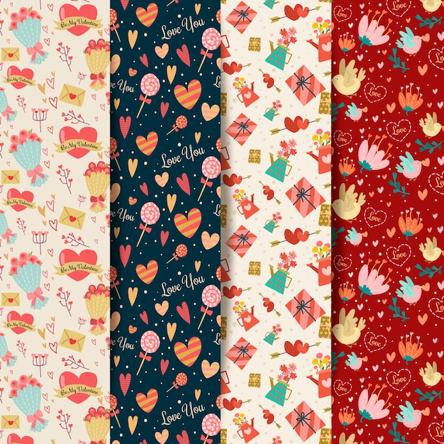 Collection de motifs de la Saint-Valentin au design plat