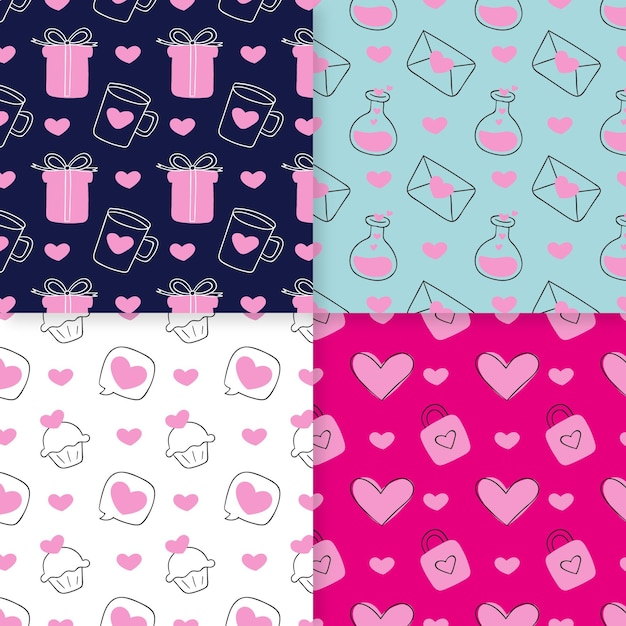 Collection De Motifs De Saint Valentin Dessinés à La Main