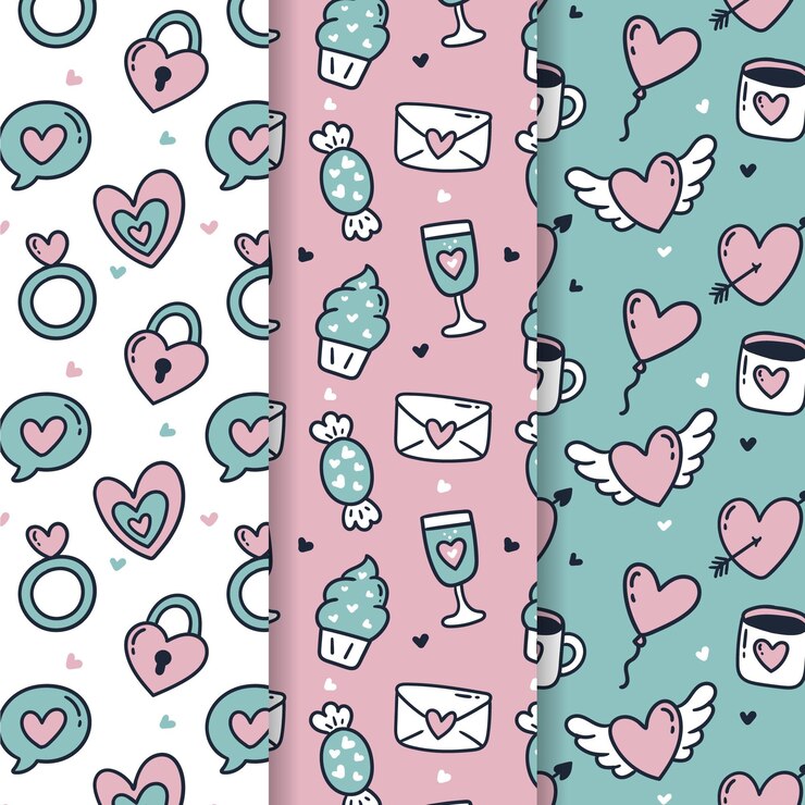 Vecteur gratuit collection de motifs de saint valentin dessinés à la main