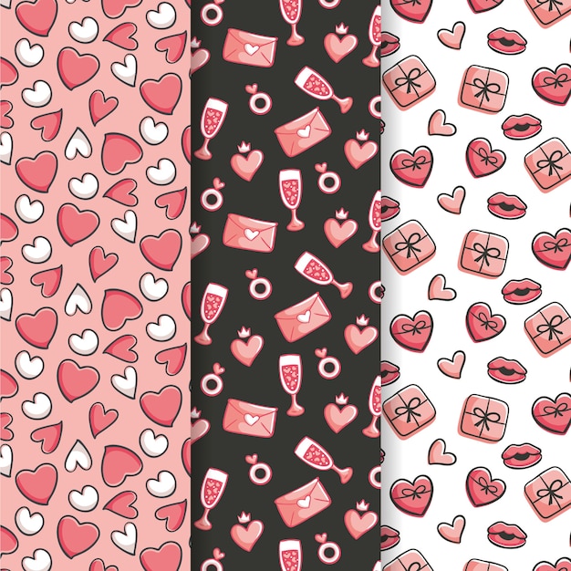 Collection De Motifs De Valentine Dessinés à La Main