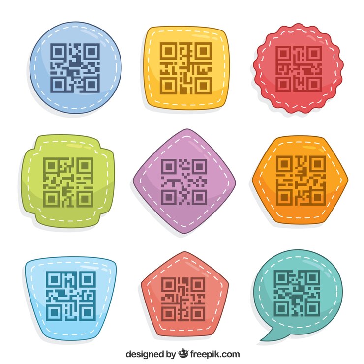 Vecteur gratuit collection de neuf qr code coloré avec des formes géométriques