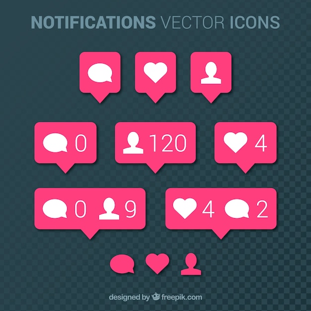 Vecteur gratuit collection de notifications instagram