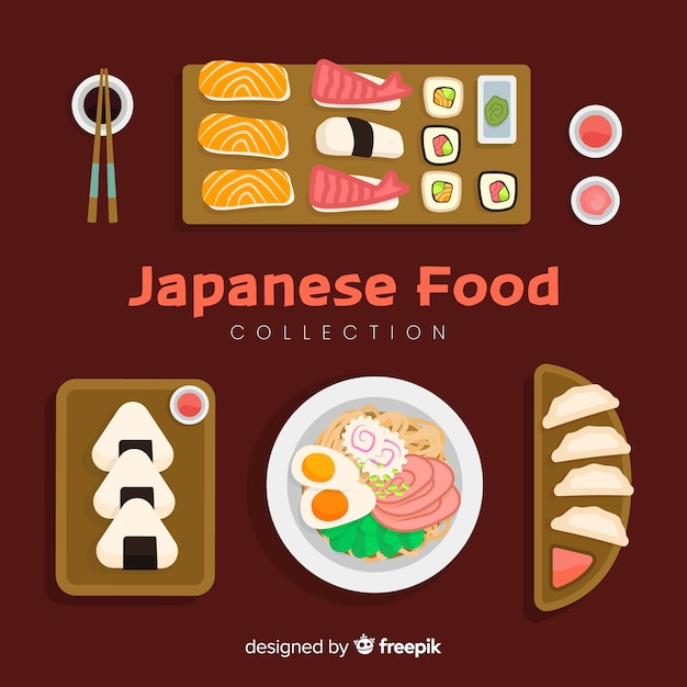 Collection De Nourriture Japonaise Vecteur gratuit