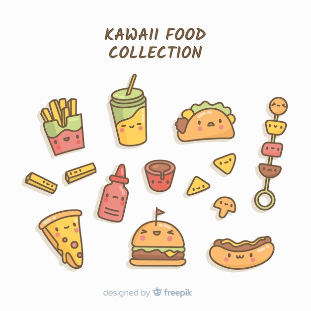 Vecteur gratuit collection de nourriture kawaii