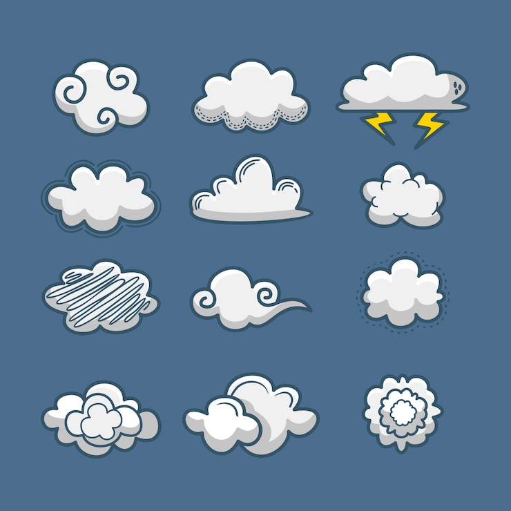 Vecteur gratuit collection de nuages dessinés à la main