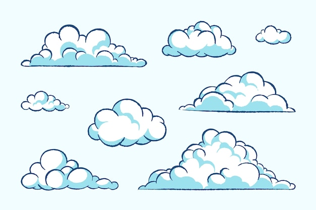 Vecteur gratuit collection de nuages dessinés à la main