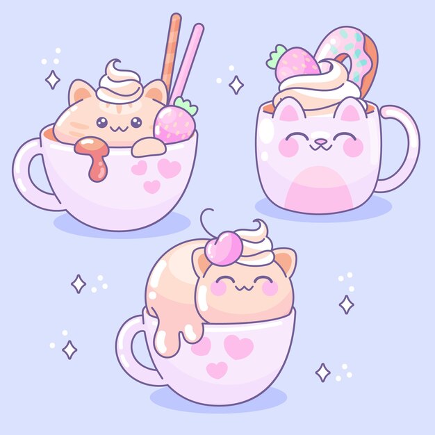 Collection d&#39;objets kawaii dessinés à la main