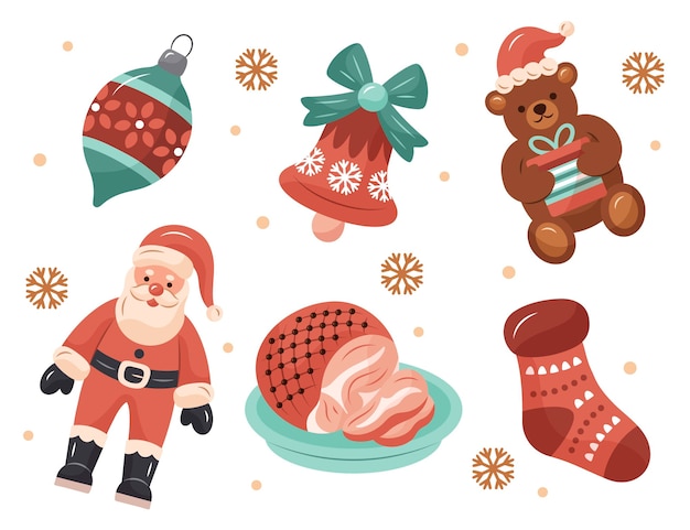 Collection d'objets de noël dessinée à la main