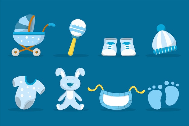 Collection d'objets ou d'objets mignons pour les petits enfants en style dessin animé Conception graphique pour la publicité d'autocollant de bannière sur l'illustration vectorielle de bébé