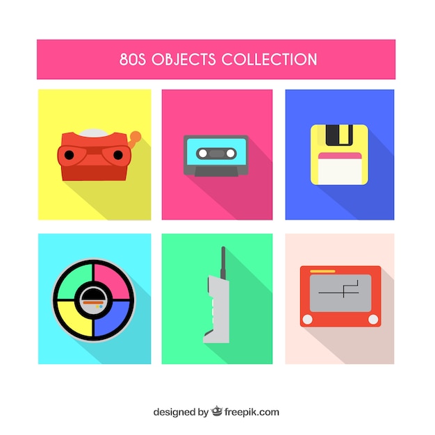 Vecteur gratuit collection d'objets plats eighties