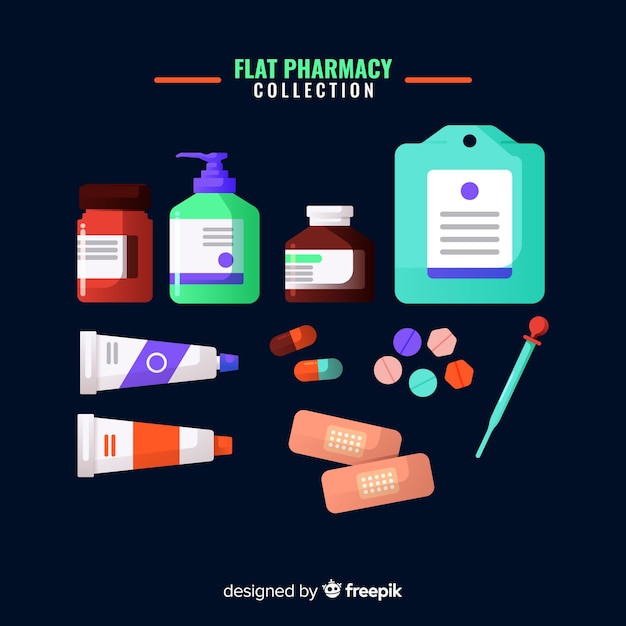 Vecteur gratuit collection d'objets plats de pharmacien