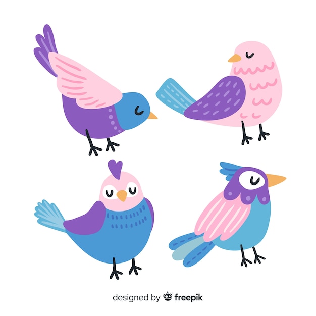 Vecteur gratuit collection d'oiseaux style dessiné à la main