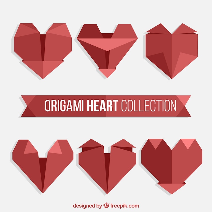 Vecteur gratuit collection d'origami coeurs rouges